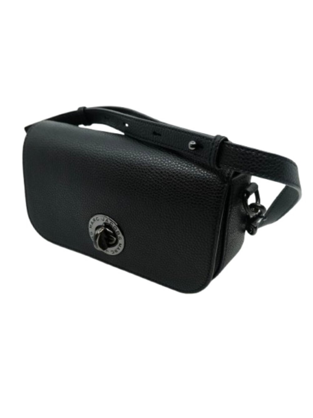 MARC JACOBS~Small Signet Turnlock Shoulder Bag~BLACK PEBBLED LEATHER CROSSBODY